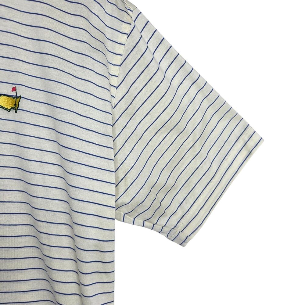 Vtg Masters Augusta National Golf Yellow Blue Striped Polo Shirt Mens SZ L Logo - Picture 5 of 10